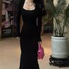 Vestido Longo de Manga Longa Estilo Desejo Puro, Justo ao Corpo, que Molda o Quadril, para Mulheres, Novo Primavera 2026, Base Longa Slim