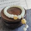 Pulsera Original de Raíz de Bodhi Natural con Colgante de Gato de la Suerte Cocido al Carbón, Cuentas Redondas de Manzana Bodhi de Jade Blanco, Cuentas de Barril, Pulsera de Moda
