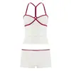 Ins Export Roupa de Primavera e Verão Personalizada Cor Contrastante Colete Pregueado Cruzado Bolsa de Cintura Baixa Look Emagrecedor de Quadril Roupa Casual para Casa Conjunto de Shorts