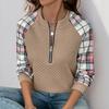 Ropa Baifen 2025 Nueva Sudadera de Estilo Retro Transfronterizo con Cremallera, Cuadros, Patchwork y Patrón de Diamantes para Mujer