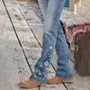 Jeans de mujer transfronterizos, de pierna recta, ligeramente acampanados, elásticos, bordados