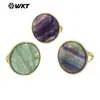 WT-R511 novo super lindo azul verde fluorita natural gradiente pedra redonda banhado a ouro 18K anel feminino ajustável