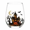 Copo de Vidro Sem Haste Estampa de Abóbora de Halloween e Gato Preto Padrão de Árvore Morta sob a Luz da Lua Copo para Bebida Utensílios para Bebida de Festa