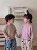 Sudaderas de primavera y otoño para niños de estilo coreano, tops de otoño para bebés, camisetas básicas de color puro para niños, suaves y transpirables
