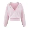 Moletom curto rosa, justo, com capuz e decote V para mulheres, nova peça de outer wear chique e única estilo coreano para o início da primavera e outono, perfeito para baixinhas
