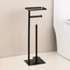 Suporte de chão para papel higiênico em aço inoxidável com bandeja, suporte para escova de vaso sanitário sem furar e prateleira de armazenamento