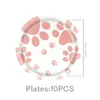 Decorações de festa de aniversário com tema de pata de cachorro, prontas para envio transfronteiriço, incluindo pratos de papel, copos de papel, guardanapos, toalhas de mesa e conjuntos de talheres para festas com tema de cachorro.