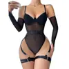 Body Transparente Nuevo de AliExpress Amazon Transfronterizo Conjunto de Lencería de Malla Sexy Hot Girl Europeo y Americano para Mujer