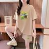 Conjunto de Ropa para el Hogar de Seda de Leche, un Conjunto Completo de Pijamas Holgados de Talla Grande para Uso Exterior, Versátil Conjunto de Dos Piezas de Shorts de Manga Corta