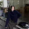 Suéter de Punto de Manga Larga de Cuello Alto de un Solo Botón Estilo Coreano para Mujer 2026 Otoño/Invierno Nuevo Top Perezoso de Moda de Alta Gama
