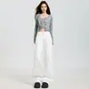 Calça Boca de Sino em Sarja Off-White 2026 Outono Novo Estilo Levemente Elástica Retro Americano Micro Flare Comprimento Total Suporta Dropshipping