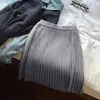 ¡Altamente Recomendado! Falda Plisada de Punto Estilo Perezoso para Mujer Otoño Nueva de Cintura Alta con Caída Falda de Línea A