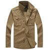 Suministro transfronterizo hombres al aire libre manga larga color liso algodón lavado talla grande holgada militar hombres camisa fabricantes al por mayor