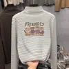 Camada Interna Listrada da Moda para Meninas com Camisa Térmica de Base, Nova Camiseta Versátil de Manga Longa Quente para Outono e Inverno
