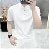Camisa Polo de Manga Corta para Hombre de Comercio Exterior Transfronterizo, Nueva Camiseta Casual Perforada de Manga Media con Cuello Mao para Hombre Estilo Chino, Color Sólido