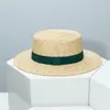 Nuevo Sombrero de Paja de Ala Ancha Estilo Europeo y Americano para Mujer, Sombrero de Sol de Moda Decorado con Cinta, Sombrero de Playa, Sombrero de Copa Plana