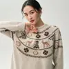 Nuevo Suéter de Cachemir Tejido Fair Isle para Mujer, Suéter Pulóver de Cuello Redondo a la Moda con Patrón de Ciervo, Corte Holgado, Suéter de Otoño e Invierno