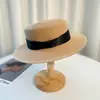 Sombrero de Paja de Moda Estilo Francés, Sombrero de Paja de Copa Plana para Mujer, Sombrero de Sol Versátil para Vacaciones en la Playa, Estilo Japonés
