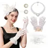 Set de Tocados de Plumas Amazonia Tocados de Novia Europeos y Americanos Guantes Collar Accesorios para el Cabello Set de Tocados Tocados para Festival de Carreras de Caballos