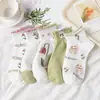 Calcetines Blancos Cortos para Mujer, Estilo Delgado para Primavera y Verano, Calcetines Bajos de Tobillo Florales Verde Fresco Estilo Japonés, Calcetines Bajos Estudiantiles Modernos