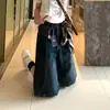 Jeans Cortos de Estilo Retro Americano para Mujer, Verano Talla Grande de Cintura Alta, Cubre Cadera, Adelgazante, Cuerpo Forma de Pera, Pierna Ancha de Longitud Media