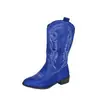 Suministro transfronterizo europeo y americano de botas de mezclilla vintage estilo campestre, botas de media pantorrilla de moda con borlas largas para mujer esmeriladas, venta al por mayor en tallas grandes