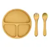 Nuevo Plato de Cena para Niños Más Vendido Plato Integrado con Ventosa Plato para Niños con Compartimentos Plato para Comer Bebé Plato de Cena para Bebé de Silicona
