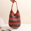 Bolso de Paja de un Solo Hombro Colorido de Moda Nuevo Casual de Gran Capacidad Tejido Bolso de Playa para Vacaciones en la Costa Bolso de Paja Versátil