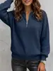 Camiseta Casual Feminina Amazon Europeia e Americana Transfronteiriça Outono 2026 Nova Cor Sólida Zíper Manga Longa Ombro Caído Gola Redonda Solta