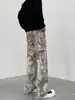 Calça Cargo Camuflada Desgastada Desbotada Hip-Hop Tendência Masculina Moda High Street Jeans Reto Largo Casual