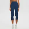 Pantalones Cortos de Yoga Cruzados Suaves con Cepillado Control de Abdomen Cintura Alta Secado Rápido Transpirables Casuales Deportivos de Fitness Pantalones Capri Ropa de Yoga