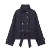 Ins estilo europeu e americano transfronteiriço 2026 nova moda elegante feminina gola alta gravata abotoamento duplo jaqueta trench coat curta