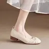 Zapatos Mary Jane Beige con Lazo para Mujer, Nuevo Estilo Otoño 2026, Zapatos de Cuero Slip-On de Suela Blanda, Modernos