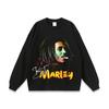 Retrato de rap hip hop americano lavado angustiado camiseta de manga comprida masculina e feminina vintage marca de moda de rua base solta transfronteiriça