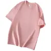Camiseta de Algodón de Fibra Larga de Peso Pesado 240g Hombros Descubiertos Manga Corta Verano Versátil Algodón Puro Cuello Redondo Manga Media Talla Grande Casual