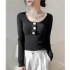 Suave diseño de botones punto de solapa mujer corto delgado versátil jersey nuevo top básico moderno