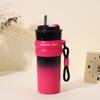Copo Térmico de Aço Inoxidável Simples, Copo com Tubo de Sucção de Alto Valor, Copo de Água Esportivo Portátil para Exterior com Cordão