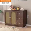 Armário de Armazenamento Integrado Montado na Parede Estilo Vintage com Trançado de Rattan Francês, Armário Doméstico à Prova de Poeira para Armazenamento de Chá e Água