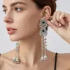 Bestseller internacional: Brincos femininos de metal com sino e franjas longas florais, brincos femininos de estilo indiano exótico