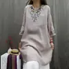 Bordado Literario Versátil Holgado Elegante Longitud Media Casual Estilo Étnico Primavera Verano Retro Algodón Trabajo Pesado Vestido Camisa