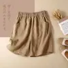 246*** Shorts de pierna ancha de algodón y lino de sobrestock de boutique, de verano, holgados, versátiles, casuales, delgados, de lino, de pierna recta, pantalones para mujer