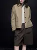 Chaqueta de Trabajo Corta Color Caqui para Mujer Otoño 2025 Nueva Holgada Casual Simple Versátil Sensación de Alta Gama