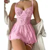 Atacado Lingerie Erótica Renda Camisola Camisola Transparente Delicada Franzida Sexy Doce Roupa de Dormir para Mulheres Comércio Exterior
