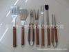 P-011Fa Utensilios de Acero Inoxidable para Asar con Mango de Madera, Herramientas para Barbacoa Pala Tenedor Cepillo Pinza