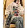 Sudadera con Capucha Blanca y Gris para Mujer 2025 Nueva Popular Otoño e Invierno Forrada con Felpa y Engrosada Americana Cuello Redondo Largo Medio Estilo Holgado Lazy