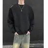 Moletom masculino gola redonda 2026, nova coleção de primavera, pulôver casual liso, manga longa, vestuário masculino, branco e cinza