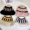 Gorro de Punto con Bloques de Color y Rayas con Borde de Felpa para Mujer Invierno Casual Versátil Gorro de Tejer Cálido de Moda