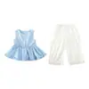 Conjunto de Niña 2026 Nuevo Estilo Moda Coreana Infantil Elegante Falda a Cuadros Azules Conjunto de Dos Piezas Traje de Verano para Niños Pequeños
