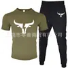 T-shirt Masculina de Manga Curta e Calça Suit Casual Venda Quente Transfronteiriça Gola Redonda Cor Lisa Roupa Esportiva Casual com Estampas e Impressão