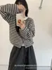 Cárdigan de punto a rayas retro estilo coreano, nueva colección primavera/otoño, corte holgado, adelgazante, suéter de cuello redondo, prenda exterior versátil